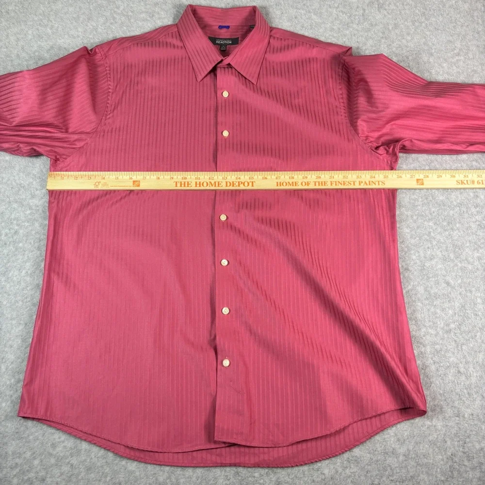 Kenneth Cole Reaction Mens Pink Stripe Slim Fit Dress Shirt 18 34-35 Cotton‎